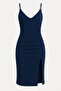 Navy Blue Backless Slit Dress