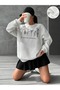 White Women's White Optimistic Garden Printed Crew Neck Oversize