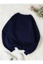 Navy Blue Women's Navy Blue Plain Crew Neck Oversize - 2