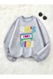 Gray Women's Gray 90's Vibe Printed Crew Neck Oversize - 2
