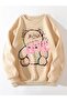 Beige Women's Beige Love Teddy Bear Printed Oversize Crew Neck