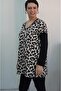 V-Neck Cream Beige Black Leopard Print Low Sleeve Two-Thread Combed Cotton Long-Sleeved T-Shirt - 6
