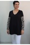 Black V-Neck Size Whole Coming Low Sleeve Sleeve Hem Color Block Combed Viscose T-Shirt - 5