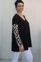 Black V-Neck Size Whole Coming Low Sleeve Sleeve Hem Color Block Combed Viscose T-Shirt - 4