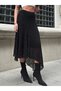 Women's Black High Waist Elastic Waist Lace Eyelet Embroidery Asymmetrical Cut Bohemian Summer Midi Skirt - 6