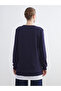 Navy Blue Crew Neck Women's Sweatshirt Tunic - 4