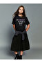 Alita City Lcw Kids Black Oval Collar Wednesday Printed Girls' T-Shirt with a Difference - 3