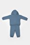 Baby Boy Cotton Blue Hooded Tracksuit Set - Pocketed and Elastic - 3