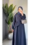 Women's Shawl Collar Detail Long Summer Navy Blue Dress - 5