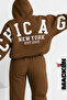 Unisex Men Women Chicago New York Est Printed Oversize 3 Thread Hooded Bottom Top Tracksuit Set