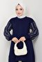 Women's Casual Model Sleeve Patterned Hijab Navy Blue Knitwear Tunic - 8