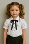 Girls' White Short Sleeve Shirt with Black Bow and Piping Detail April 23 October 29 Performance Outfit