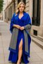 Women's Winter Plaid Wool Shawl - Double-Sided Shoulder Shawl / Oversized Blanket Shawl 70X190Cm “Cobalt Blue” - 2