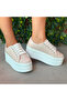 Powder Pink Linen 7cm Platform Flat Heel Women's Sports Shoes - 3