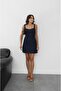 Dark Navy Blue Side Zipper Denim Dress - 3