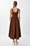 Corset Look Poplin Midi Dress Lub0224 Brown - 5