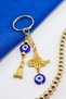 Gold Colored Evil Eye Beaded Wreath Ottoman Tughra Keychain, Evil Eye Gift Bag Ornament