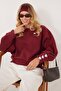 Women's Regular Fit Classic Cut 100% Cotton Printed Crew Neck Burgundy Sweatshirt - 2