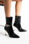 8.5 cm Black Patent Leather Women's High-Heeled Boots with Gold Heel Detail 5931 - 3