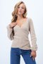 Women's Double Breasted Collar Sleeve Elastic Interlock Fabric Seasonal Blouse Light Brown Alc-X12929 - 2