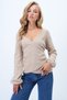 Women's Double Breasted Collar Sleeve Elastic Interlock Fabric Seasonal Blouse Light Brown Alc-X12929 - 3