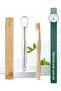 Cream White Bamboo Toothbrush - Medium Stainless Steel Tongue Cleaner Toothbrush Container
