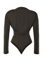 Khaki Stand Collar Long Padded Bottom Snap Fastener Knitted Sandy Stylish/Night Body Tpraw23Bd00048 - 7