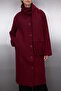 Bordo Şal Detaylı Mono Kapama Oversize Uzun Kaşe Kaban TWOAW26KB00041 - 4