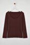 Brown Seersucker Textured Fabric Knitted Plus Size Blouse Tbbaw26Af00034 - 5