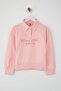 Pembe Slogan Baskılı Mini Me Polo Yaka Kız Çocuk Kalın/ İçi Polar Sweatshirt TKDAW26SW00009 - 3
