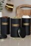 3-Piece Storage Container with Metal Vacuum Lid - Soft Touch Antique Embossed - Black - Large Size