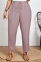 Women's Summer Large Size Synthetic Linen High Waist Elastic Narrow Leg Mom Pants C611 - 4