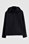 Ds Damat Slim Fit Navy Blue Removable Hooded Scuba Coat with Fleece Inside - 5