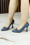 Abby Navy Blue Satin Burmese Stone Pointed Toe Goblet Heeled Evening Dress Shoes - 2