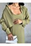 Women's Khaki Premium Modal Fabric Shirt Long Dress Suit - 3