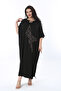 Women's Large Size Black Comfortable Cut Stone Detailed Dress 65N38202 - 8
