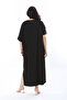 Women's Large Size Black Comfortable Cut Stone Detailed Dress 65N38202 - 6