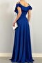 Women's Collar Design Slit Flexible Crepe Fabric Strap Chest Flounced Cobalt Blue Evening Dress582190 - 7