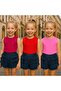 Girls' Ribbed Crop Tank Top Set with Ruffled Denim Shorts - 3