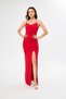 Women's Jewelled Strap Scuba Fabric Maxi Length Red Evening Dress with Chest Cutout and Slit Detail582513 - 6