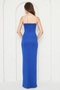 Women's Jewelled Strap Scuba Fabric Maxi Length Cobalt Blue Dress with Chest Cutout and Slit Detail582513 - 5