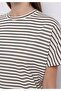 Regular Fit Round Neck Striped Women's Ecru Short Sleeve T-Shirt - 4