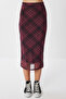 Checkered Tulle Woven Skirt Bordo Black Lub0069 - 3