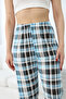 Plaid Printed Unisex Relaxed High Waist Viscose Fabric Pajama Bottoms Blue - 3
