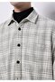 Regular Fit Shirt Neck Plaid Men's Ecru Long Sleeve Shirt - 4
