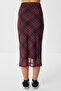 Checkered Tulle Woven Skirt Bordo Black Lub0069 - 5