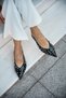Women's Rozi Black Patent Leather Ballerina Platinum Trop Detailed Open Back