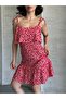 Women's Thin Strap Skirt with Gathered Volant Cotton Dress - 6