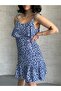 Women's Thin Strap Skirt with Gathered Volant Cotton Dress - 4