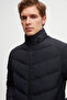 Slim Fit Navy Blue Concealable Hooded Fiber-Filled Windproof Coat - 3